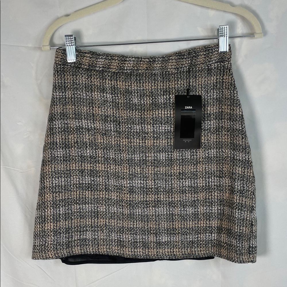 Zara Women's Black and Brown Mini Skirt